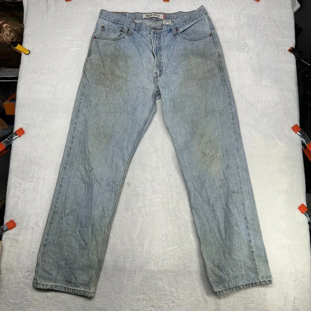 Levi's 505 Regular Fit Jeans Mens Blue Denim Pockets Mid Rise Straight - 34X30.5